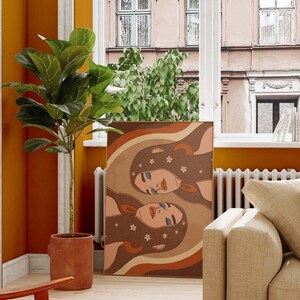 Cartel psicodélico / Decoración colorida de la habitación hippie / Groovy 70's Woman Art Print / Decoración de dopamina / Arte de pared moderno de mediados de siglo grande
