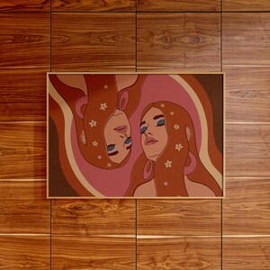 Cartel psicodélico / Decoración colorida de la habitación hippie / Groovy 70's Woman Art Print / Decoración de dopamina / Arte de pared moderno de mediados de siglo grande