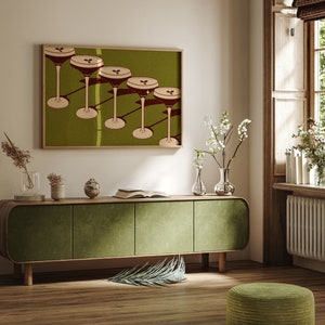 Espresso Martini-poster | Barwagen afdrukken | Minimalistisch appartementdecor Esthetisch | Halverwege de eeuw moderne grote muurkunst | Cocktailmuur