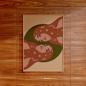 Cartel psicodélico / Decoración colorida de la habitación hippie / Groovy 70's Woman Art Print / Decoración de dopamina / Arte de pared moderno de mediados de siglo grande
