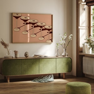 Cartel de Espresso Martini / Impresión de carrito de bar / Estética minimalista de decoración de apartamentos / Arte moderno de pared grande de mediados de siglo / Arte de pared de cóctel