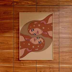 Cartel psicodélico / Decoración colorida de la habitación hippie / Groovy 70's Woman Art Print / Decoración de dopamina / Arte de pared moderno de mediados de siglo grande
