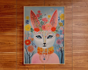 Floral Rabbit Art Print: Whimsical Nursery Wall Decor