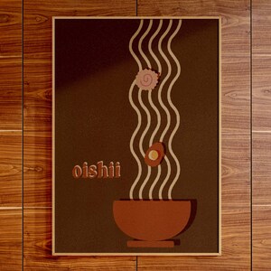 Ramen Art Print / Cartel de cocina / Arte de pared moderno de mediados de siglo grande / Decoración minimalista estética / Impresiones de bellas artes / Decoración japonesa