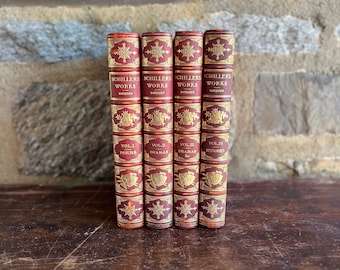 Schiller's Works: Antique Red Leather Book Set, 1883