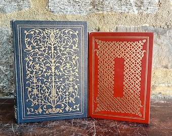 Boccaccio and Chaucer - The Franklin Library - Blue and Brown Leather Binding - Book Props or Decor