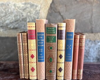 Brown Decorative Cloth Bindings - Book Bundle in Nine Volumes - Book Props or Decor