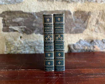 Isabella d&#39;Este Book Set: Gold-Decorated Blue Leather Bindings, Decorative Book Props