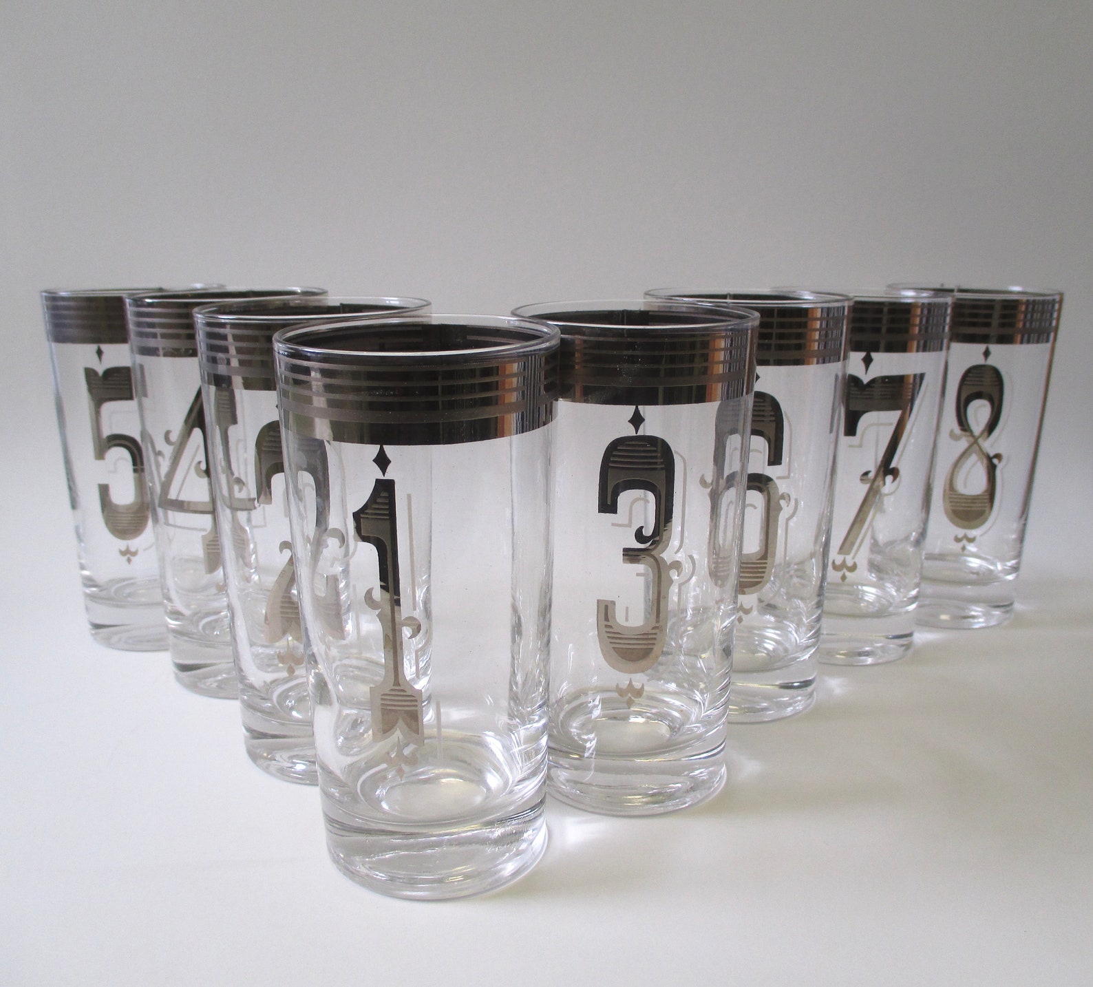 Vintage Silver Numbered Tall Cocktail Glasses Set of 8 Etsy