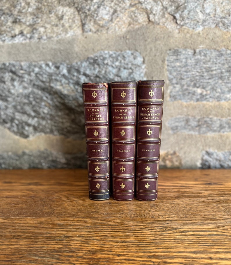 Romances by Elizabeth Campney -Burgundy Leather Set of Three Books - shops Home Decor - Book Props
