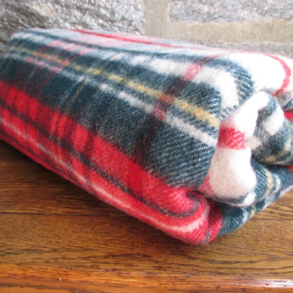 Vintage Red, Green, and White Wool Plaid Blanket