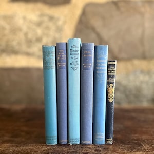Set of Small Blue Cloth Bindings - Book Bundle in Six Volumes - Book Props or Decor End Table