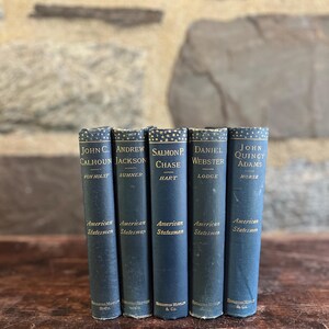 American Statesmen - Five Blue Decorative Cloth Bindings - Book Props or Decor Adams Webster Calhoun