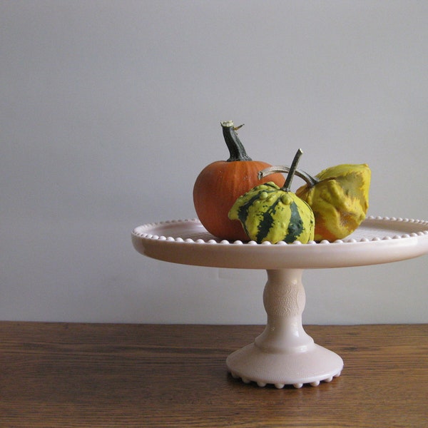 Vintage Pink Milk Glass Cake Stand 1950's