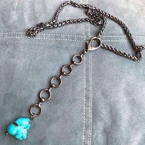 Bold lariat oxidized chain necklace with turquoise nugget pendant, Y necklace, boho chic statement necklace, urban style jewelry piece