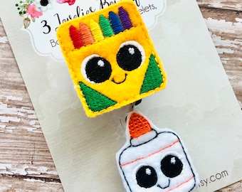 Felt Crayon & Glue Badge Reel, Teacher Gift