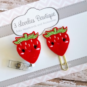 Glittery Strawberry Badge Reel, Spring Badge Reel, Summer Badge Reel, Strawberry Planner Clip, Strawberry Magnet Planner Clip feltie