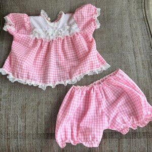 Vintage Cabbage Patch Kids Doll Clothes Pink Gingham Dress Bloomers 2 Piece Set