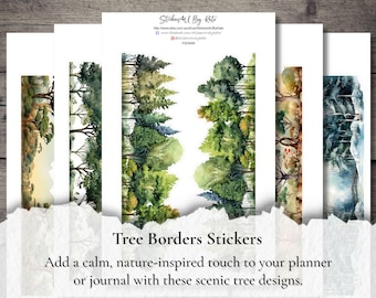 Tree Border Stickers | Nature Landscape Washi Strips for Planner, Journal & Scrapbook