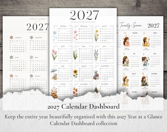Kalender-Dashboard 2027 | Pergamentplaner-Dashboard | Jahresübersicht | A5-Planer-Einlage | Planerzubehör 2027