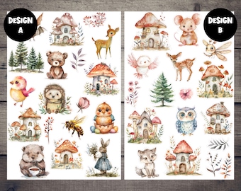 Mushrooms and Woodland Animal Deco Washi Stickers Pack | Die Cut for Planners, Journals, Scrapbooking, TNs / Foxy Fix, Traveler's Notebook
