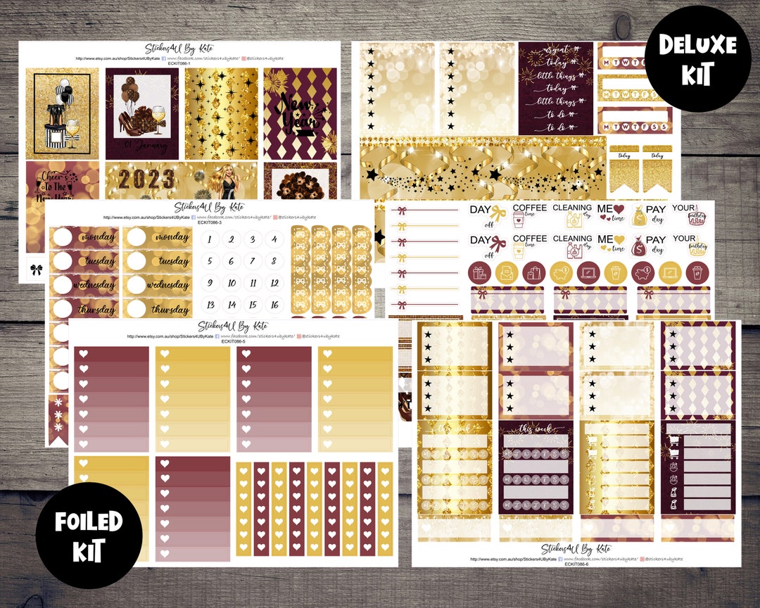 Happy New Year | Weekly Vertical Planner Stickers Kit | Individual ...