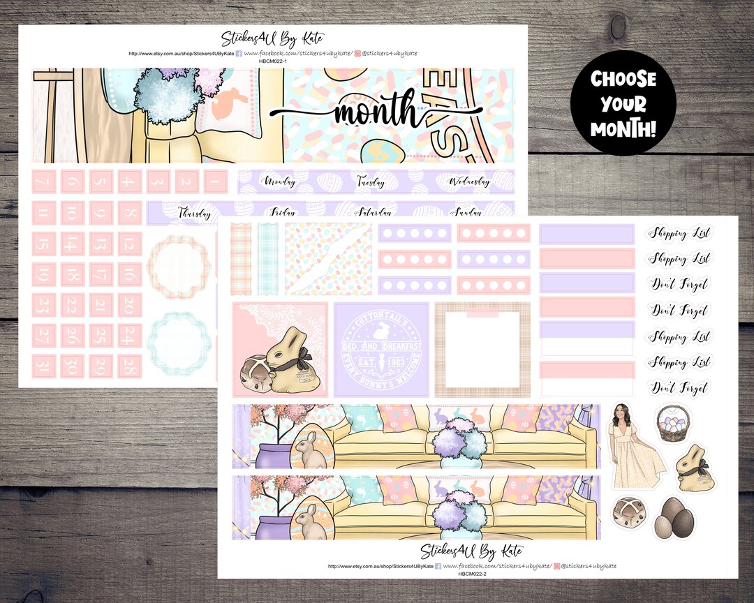 Happy Easter| Hobonichi Cousin (A5) Monthly Sticker Kit | Hobonichi ...
