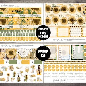 Sunflower Girl | Foiled Monthly Planner Stickers Kit Full kit | Erin Condren, Kikki-K, Happy Planner and More