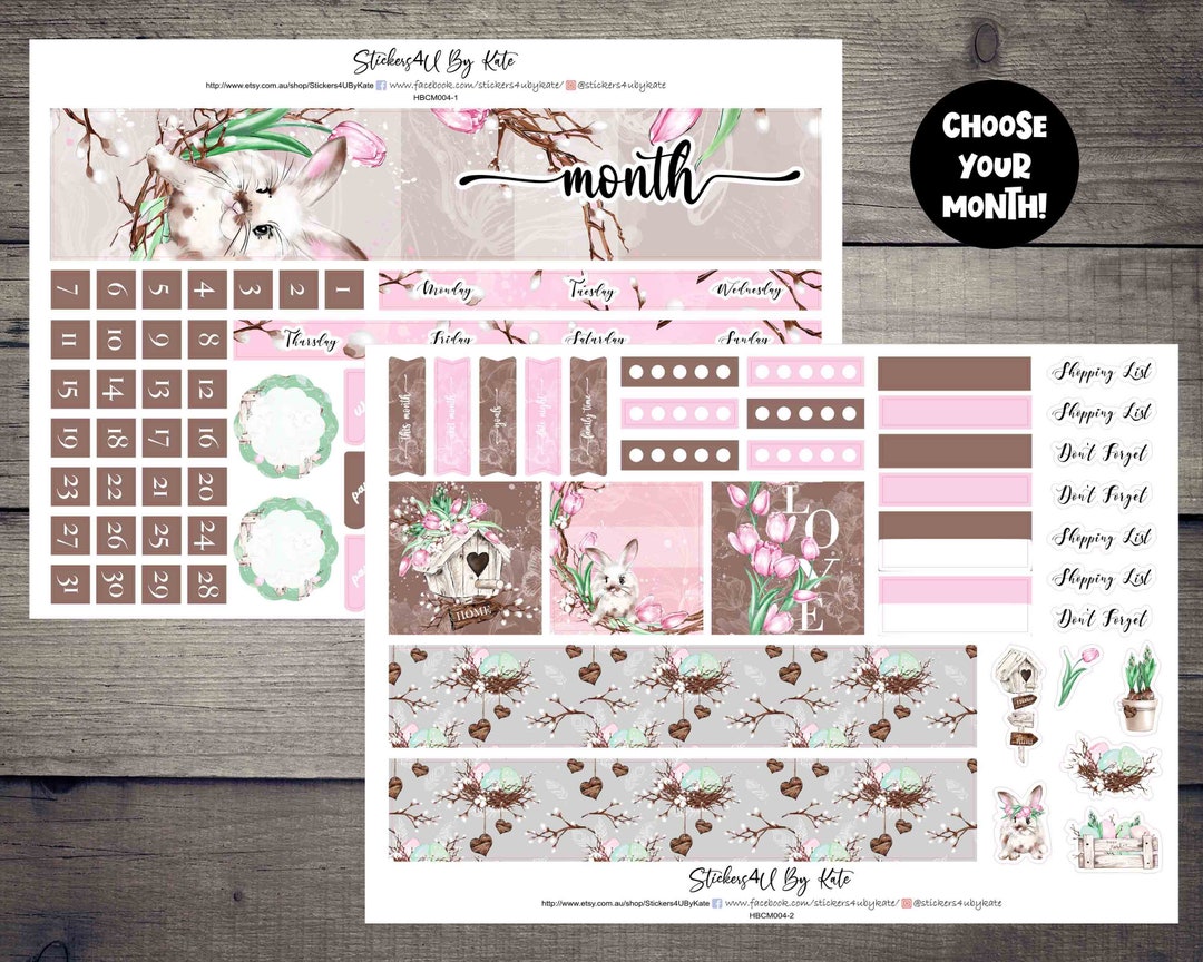 Easter Bunnies | Hobonichi Cousin (A5) Monthly Sticker Kit | Hobonichi ...