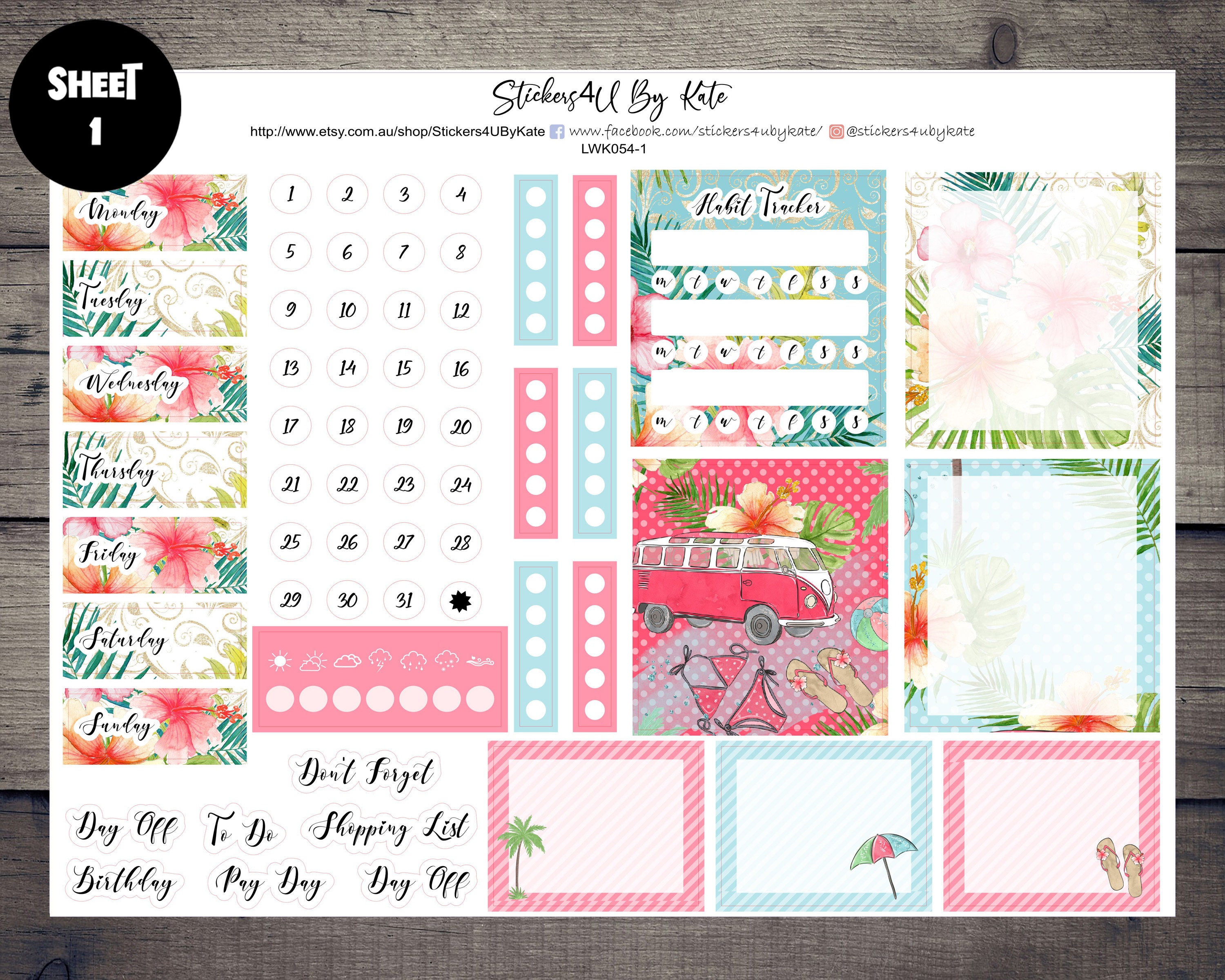 Summer Beach | Lime Weekly Sticker Kit | Individual Sheets or Full Kit ...