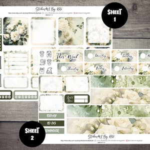 Sage Green Floral | Hobonichi Cousin (A5) Weekly Sticker Kit | Individual sheets or full kit | Hobonichi Cousin Planner | Hobonichi