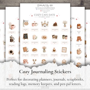 Cozy Cafe Date Sticker Sheet | Coffee Lover Journaling Stickers | Planner Stickers | Scrapbook Stickers | Cute Cafe Theme