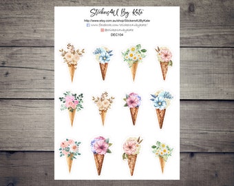 Flowers Ice Cream clipart | Decorative Planner Sticker | Erin Condren, Kikki-K, Happy Planner and More