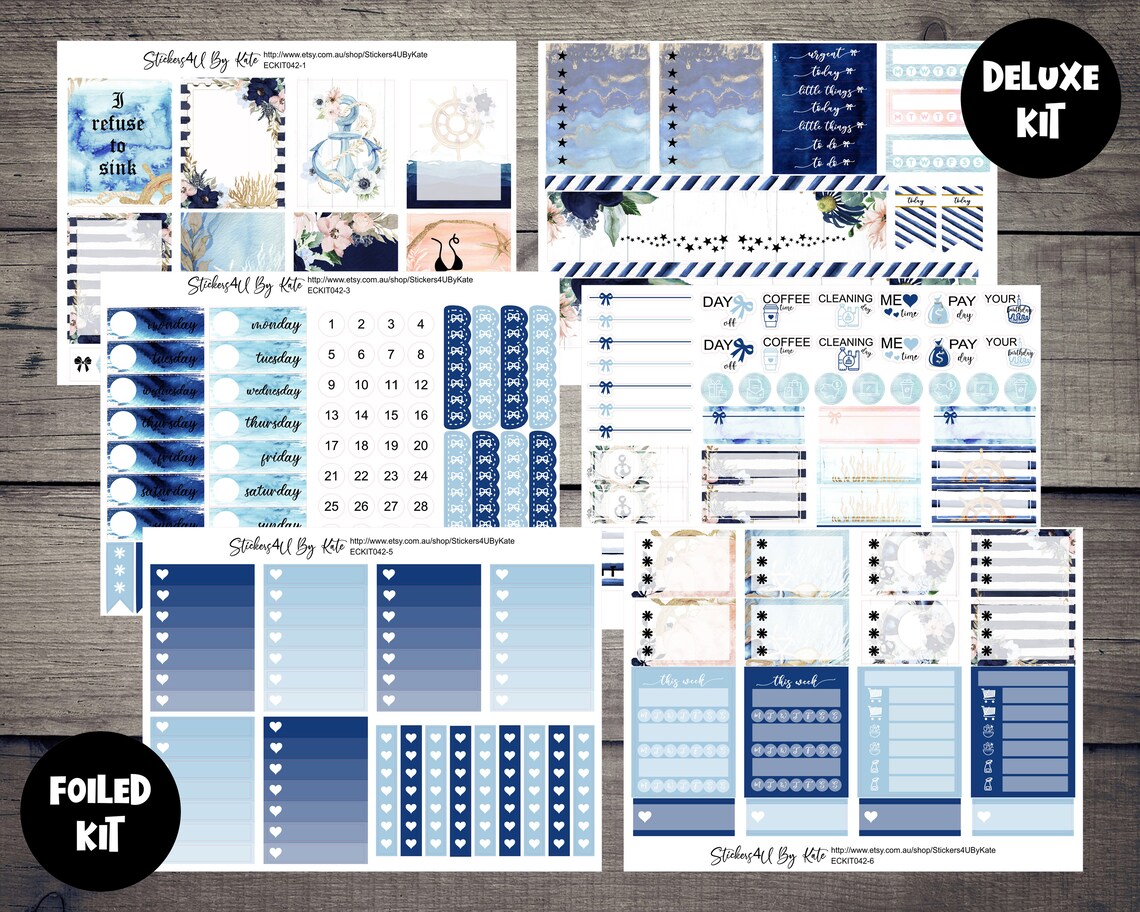 Marina Bloom | Foiled Weekly Vertical Planner Stickers Kit | Individual ...