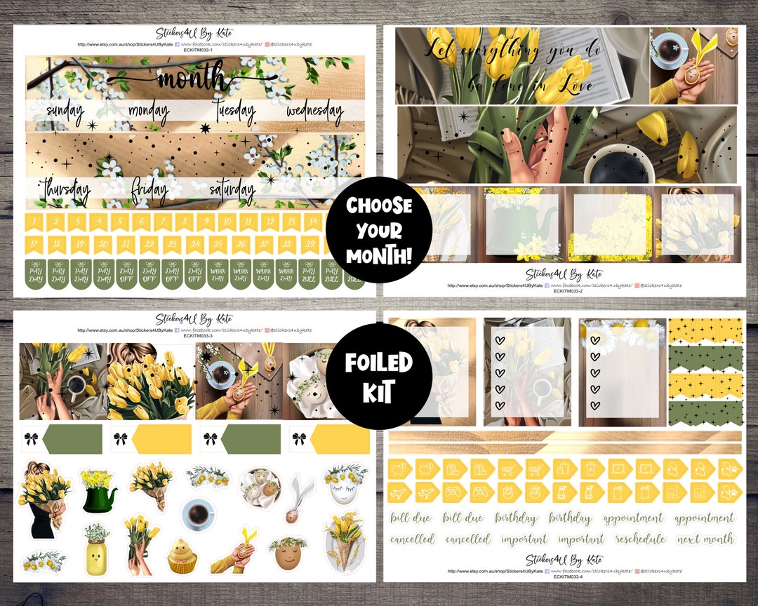 Yellow Easter | Foiled Monthly Planner Stickers Kit Full Kit | Erin ...