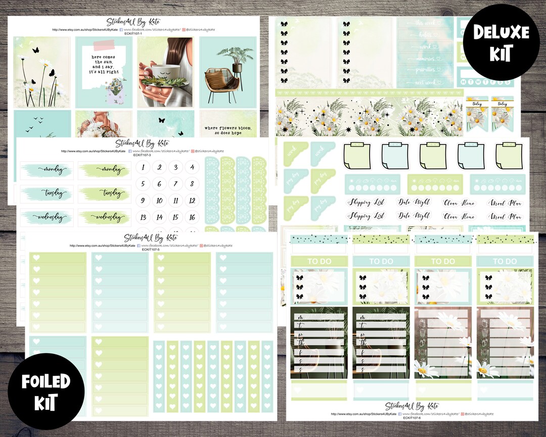 White Spring | Foiled Weekly Vertical Planner Stickers Kit | Individual ...