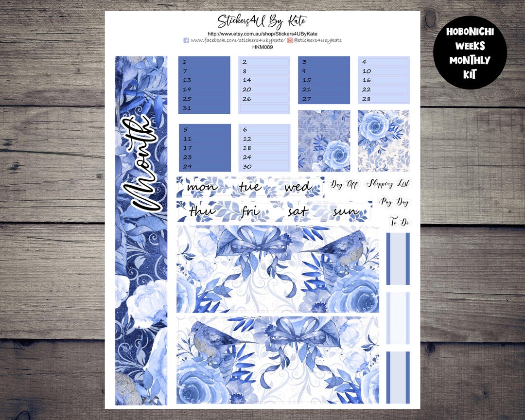 Blue Flowers | Hobonichi Weeks Monthly Sticker Kit | Hobonichi Weeks ...