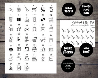 Icône transparente déjouée | Icônes quotidiennes mixtes | Stickers pour agenda - Erin Condren, Kikki-K, Happy Planner et plus