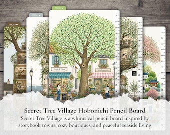 Secret Tree Village Pencil Board | A5 Hobonichi Cousin Pencil Board | Whimsical Planner Accessory | Cottagecore Dashboard Insert
