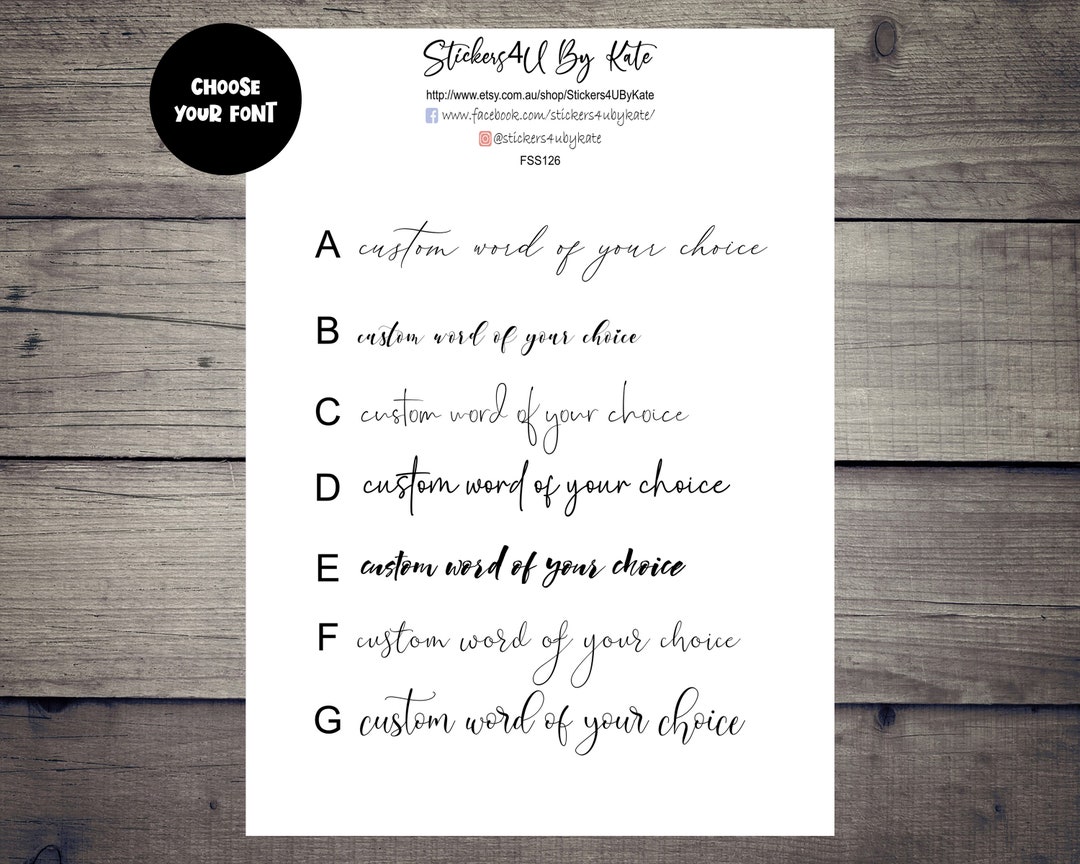 Custom Script Planner Stickers | Custom Word Planner Stickers | Script ...