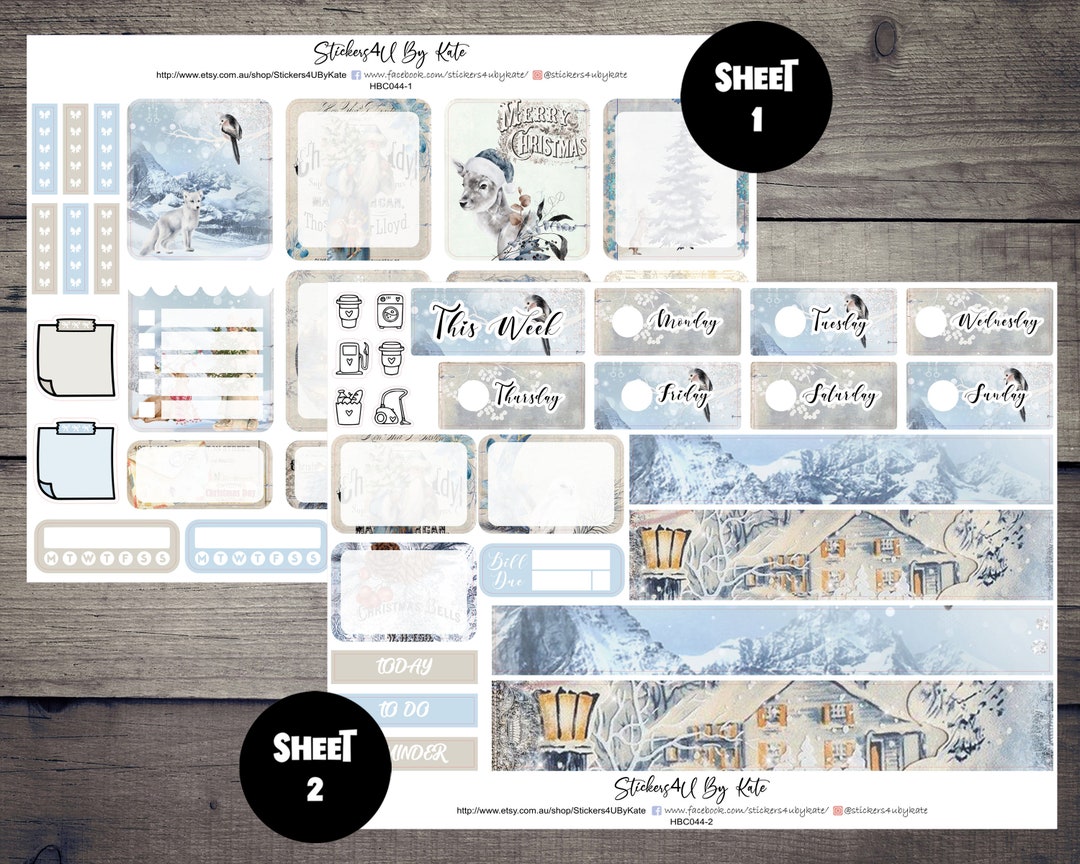 White Christmas | Hobonichi Cousin (A5) Weekly Sticker Kit | Individual ...
