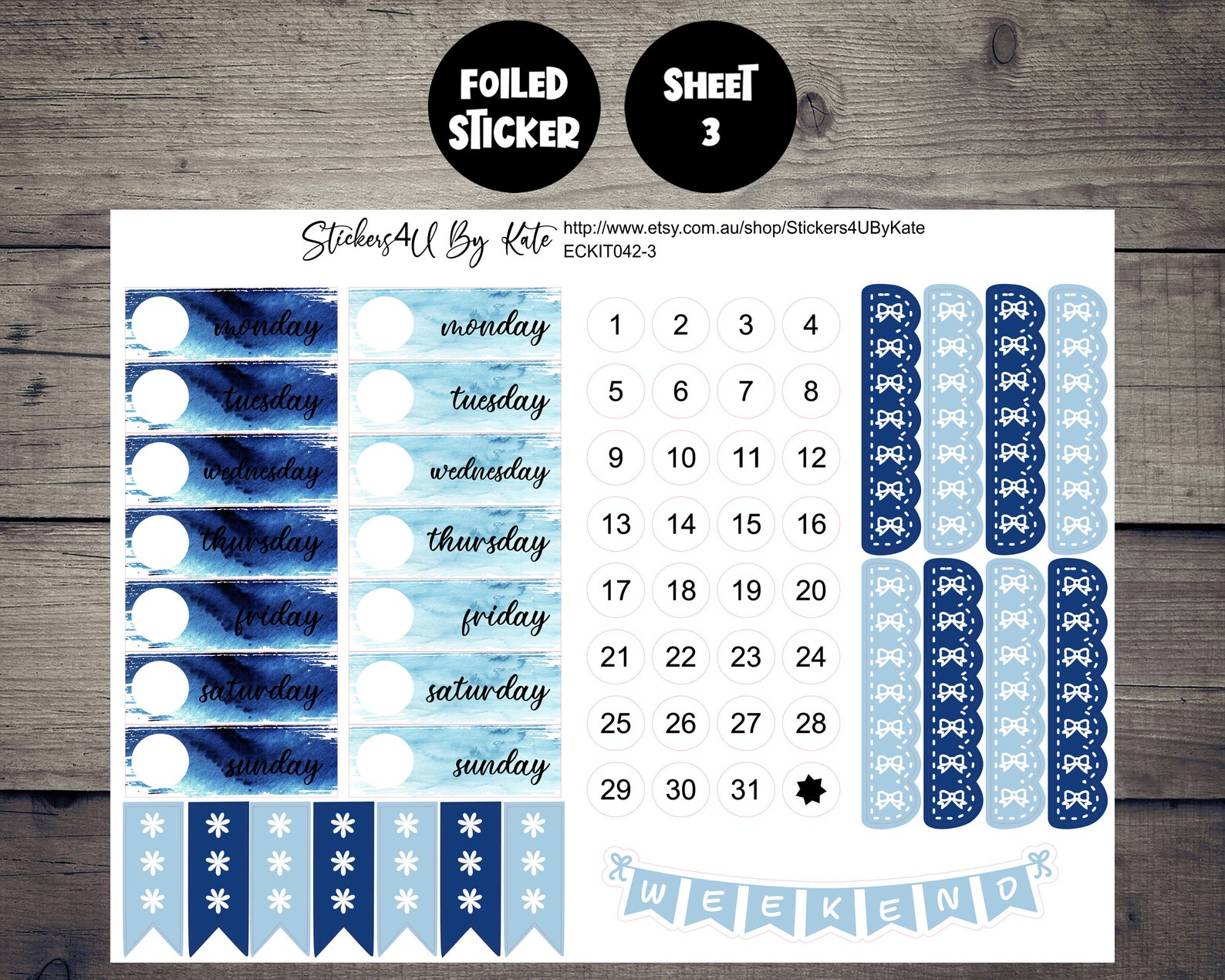 Marina Bloom | Foiled Weekly Vertical Planner Stickers Kit | Individual ...