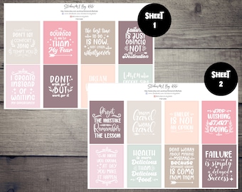 May include: Two sheets of stickers with motivational quotes. The first sheet has quotes like "Don't let comfort zone tempt you" and "Courage is more than my fear". The second sheet has quotes like "Stop wishing start doing" and "Failure is simply a delayed success".