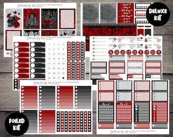 Red Halloween | Foiled Weekly Vertical Planner Stickers Kit | Individual sheets or full kit | Erin Condren, Kikki-K, Happy Planner and More