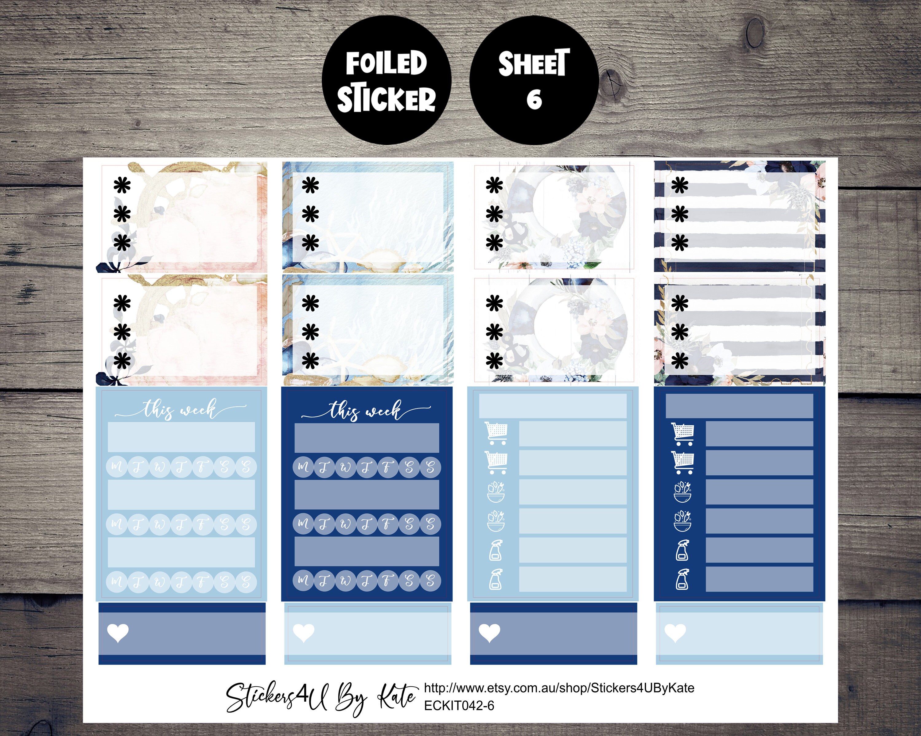 Marina Bloom | Foiled Weekly Vertical Planner Stickers Kit | Individual ...
