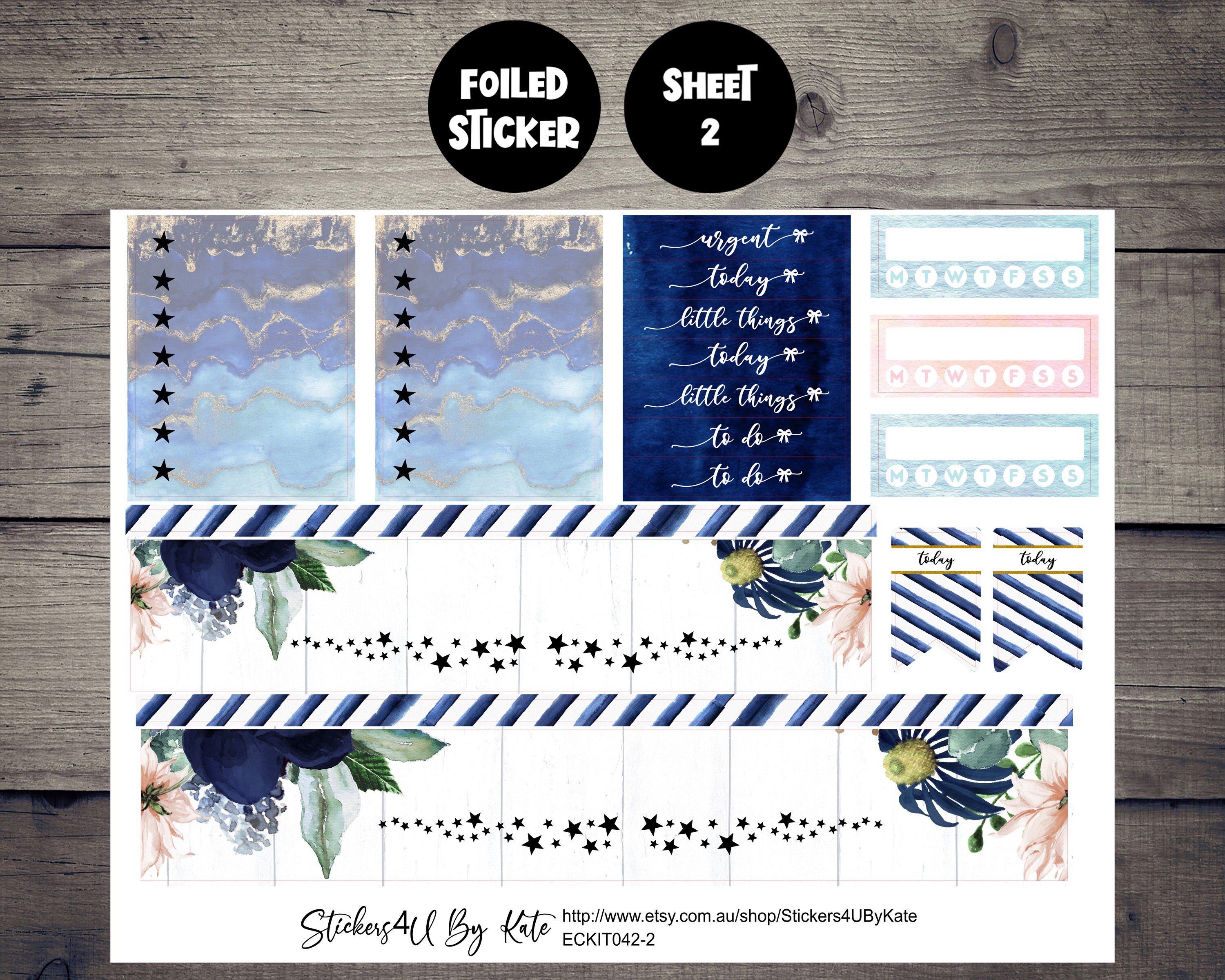 Marina Bloom | Foiled Weekly Vertical Planner Stickers Kit | Individual ...