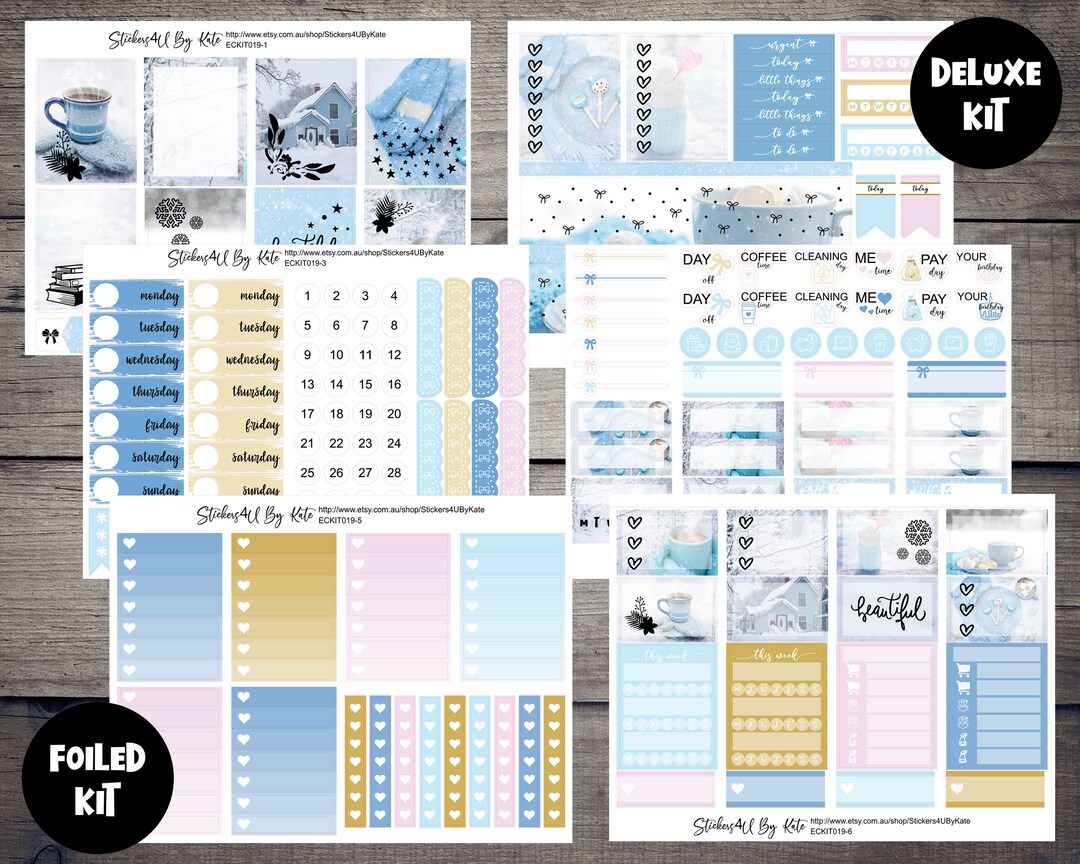 Cozy Winter | Foiled Weekly Vertical Planner Stickers Kit | Individual ...