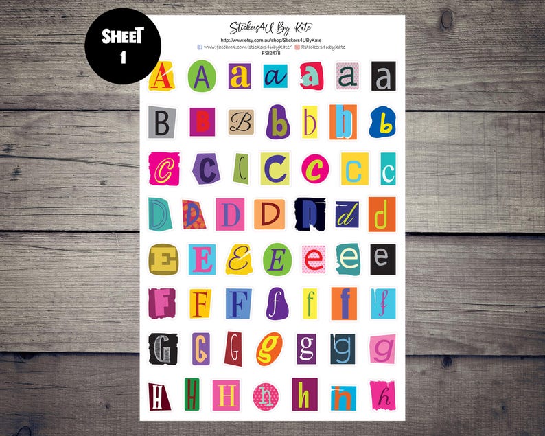 Ransom Note Letters Sticker Sheet | Magazine Letter Sticker | Alphabet ...
