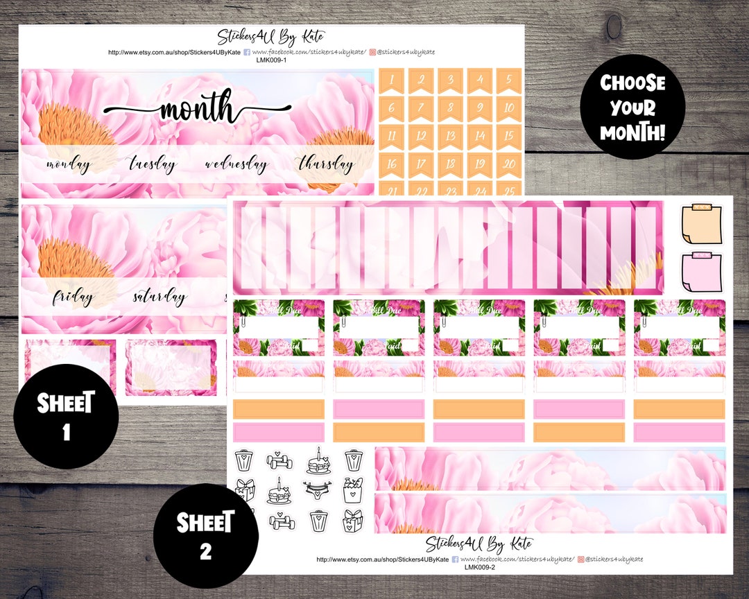 Peonies | Lime Monthly Sticker Kit | Lime Weekly Planner | Lime and ...