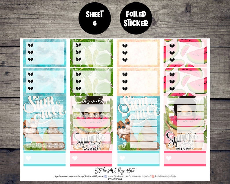 Summer Beach | Foiled Weekly Vertical Planner Stickers Kit | Individual ...